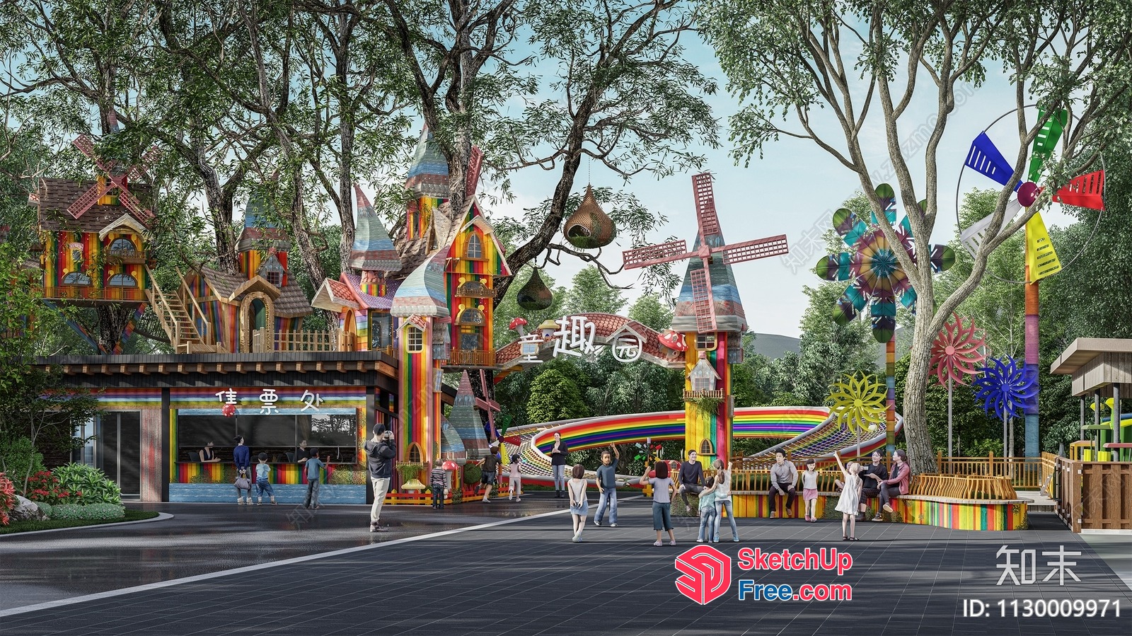 Colorful Treehouse-Themed Playground 3D SketchUp File