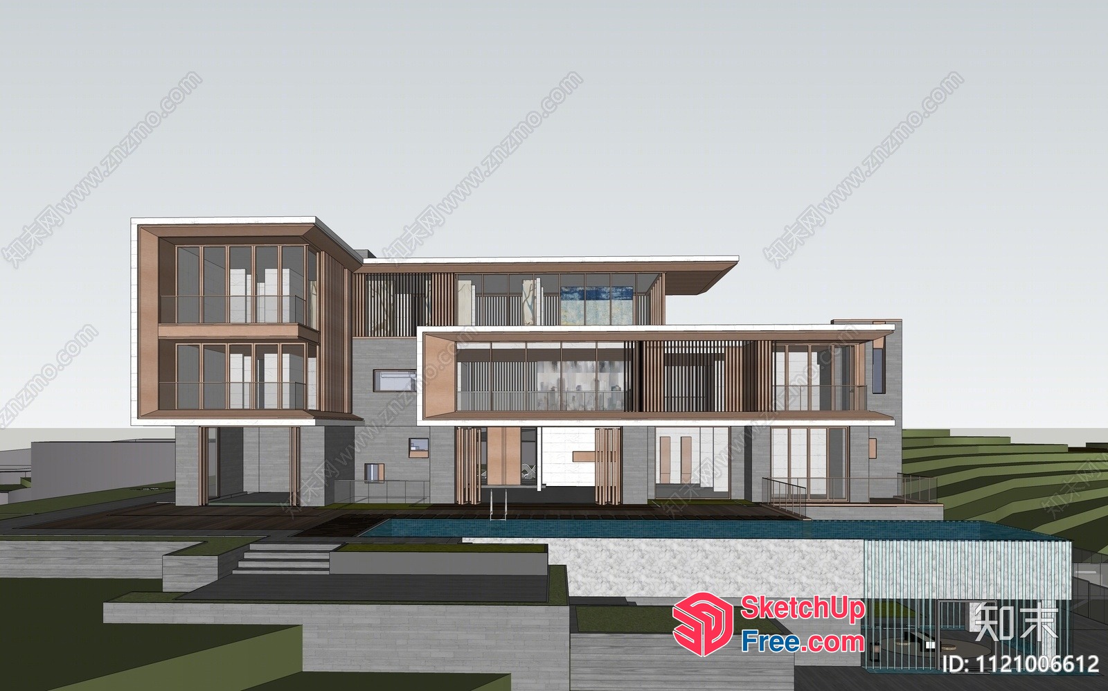 Modern Villa With Infinity Pool And Balconies 3D SketchUp File