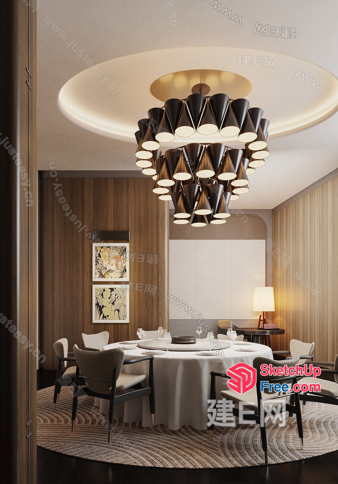Elegant Dining Room With Modern Lighting Fixture 3D SketchUp File