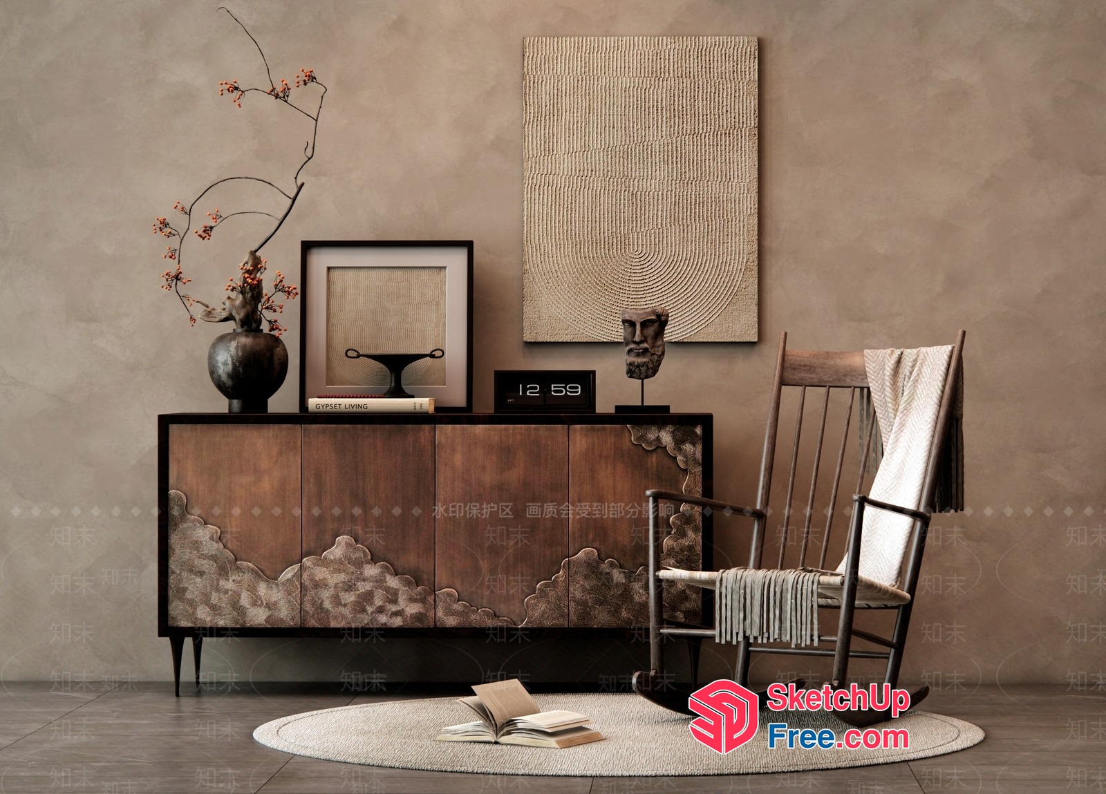 Elegant And Cozy Asian-Inspired Living Room 3D SketchUp File
