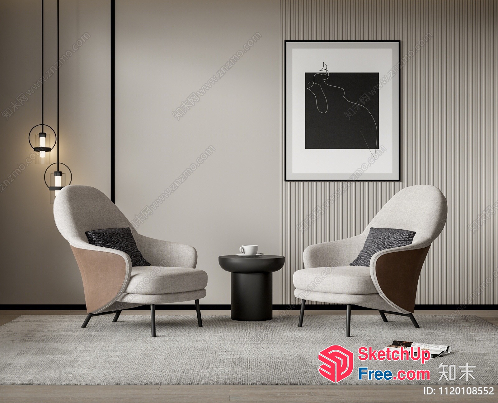 Modern Minimalist Living Room With Two Chairs And Table 3D SketchUp File