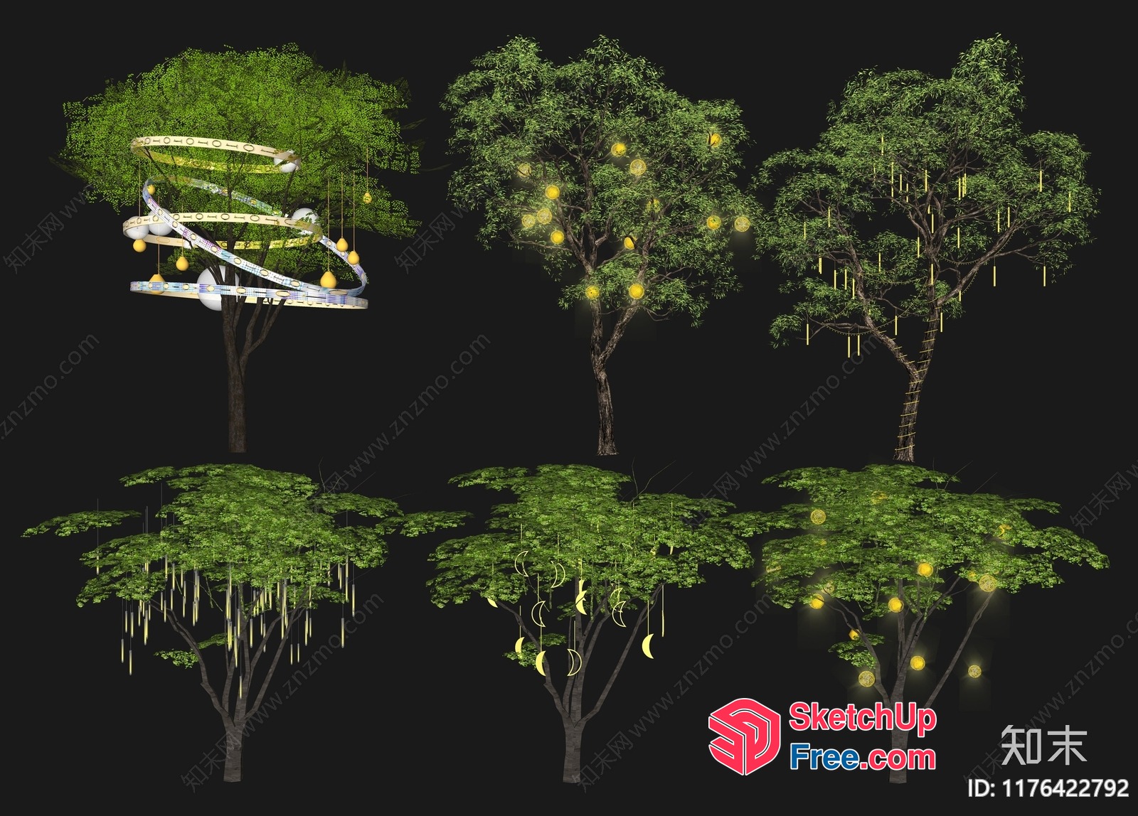 Fantasy Treehouse With Hanging Ornaments And Ladder 3D SketchUp File