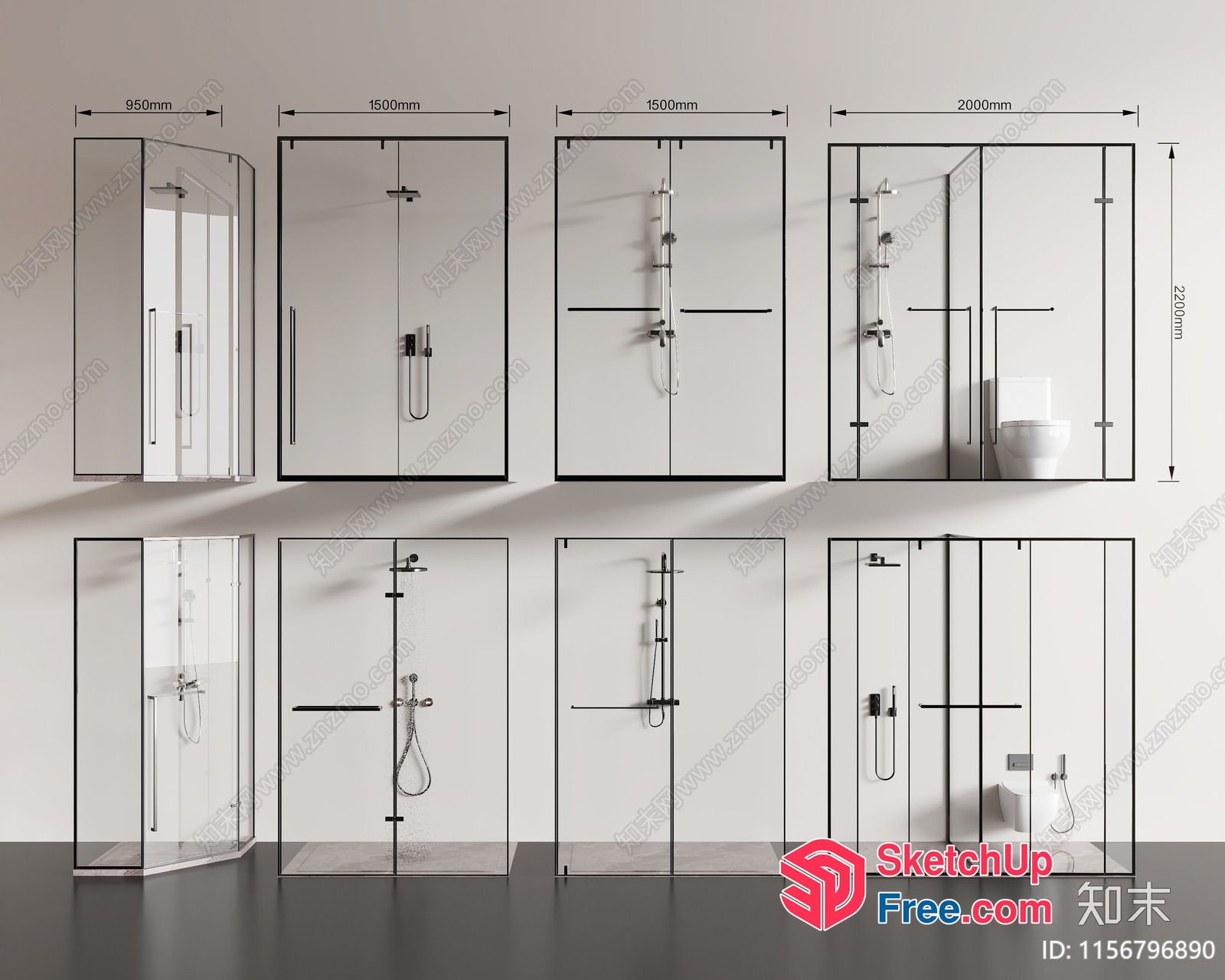 Shower Room Variations For Modern Bathrooms 3D SketchUp File