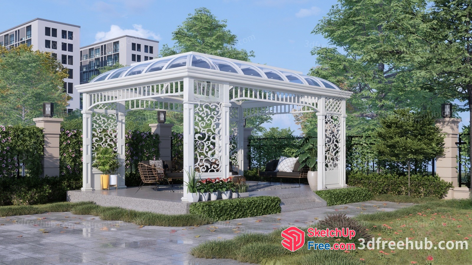 Elegant Outdoor Seating Area With Glass Roof 3D SketchUp File