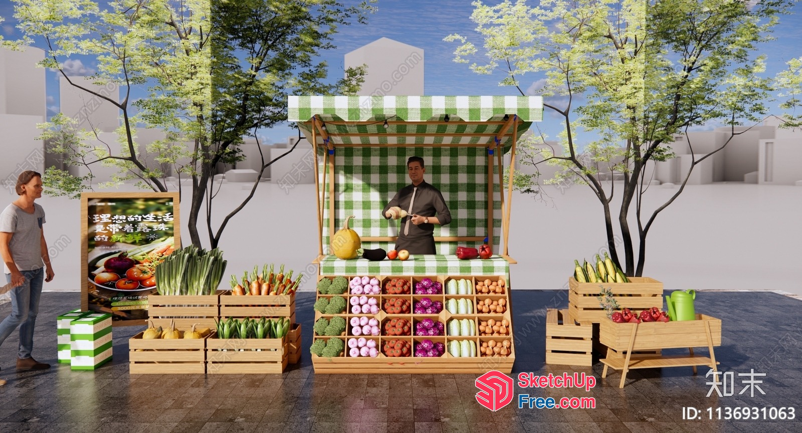 Fresh Produce Stall At Outdoor Market 3D SketchUp File