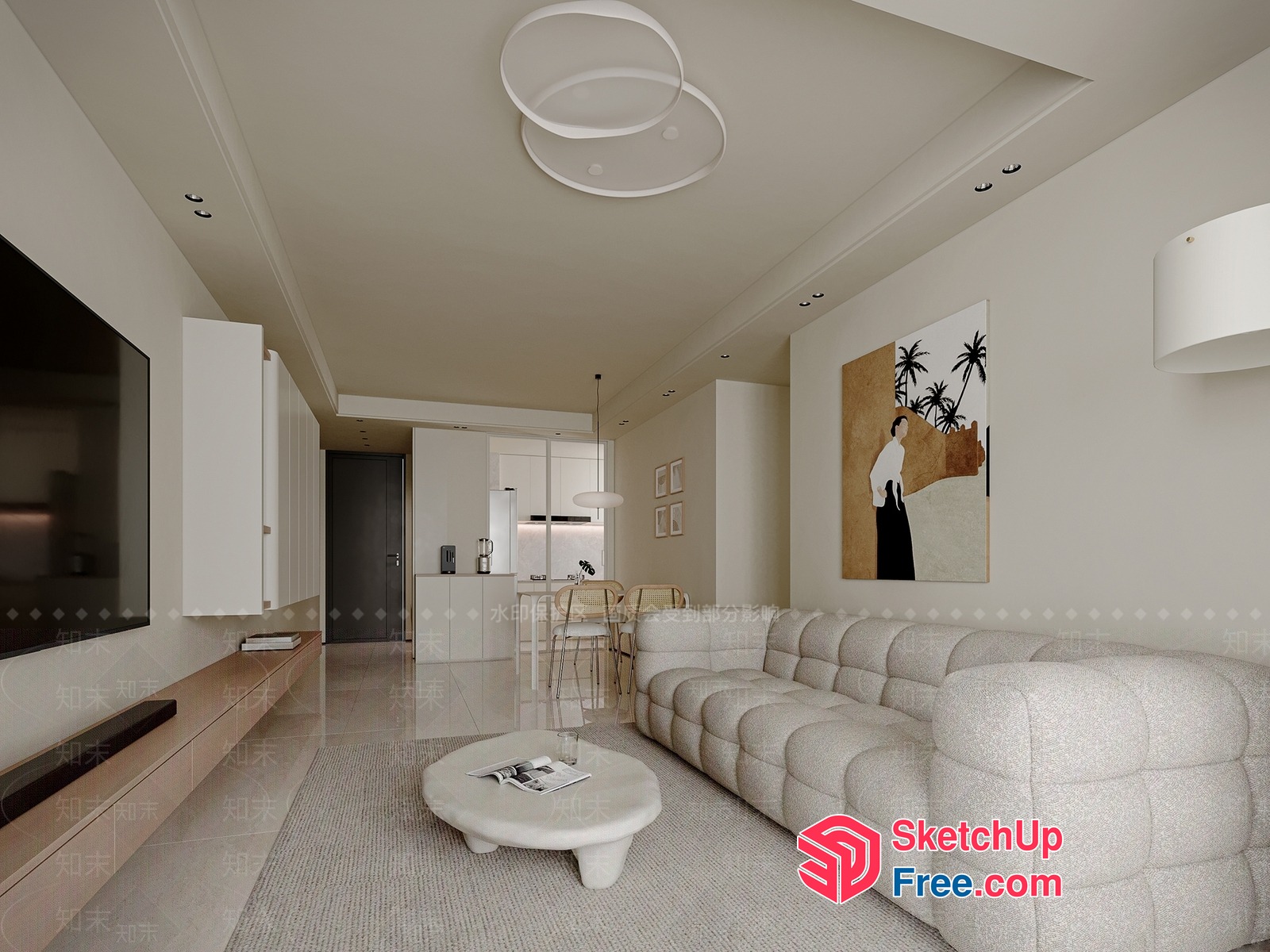 Minimalist Modern Interior With Creamy Color Scheme 3D SketchUp File