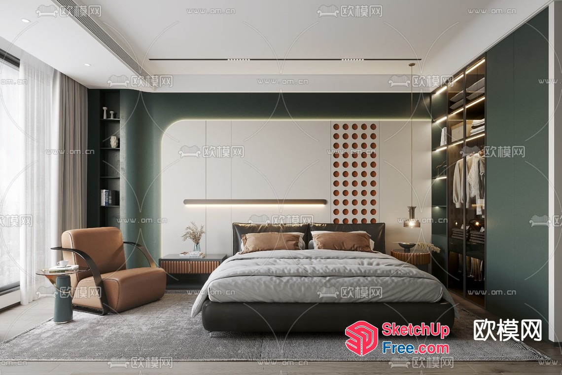 Modern Luxury Bedroom With Brown And White Color Scheme 3D SketchUp File