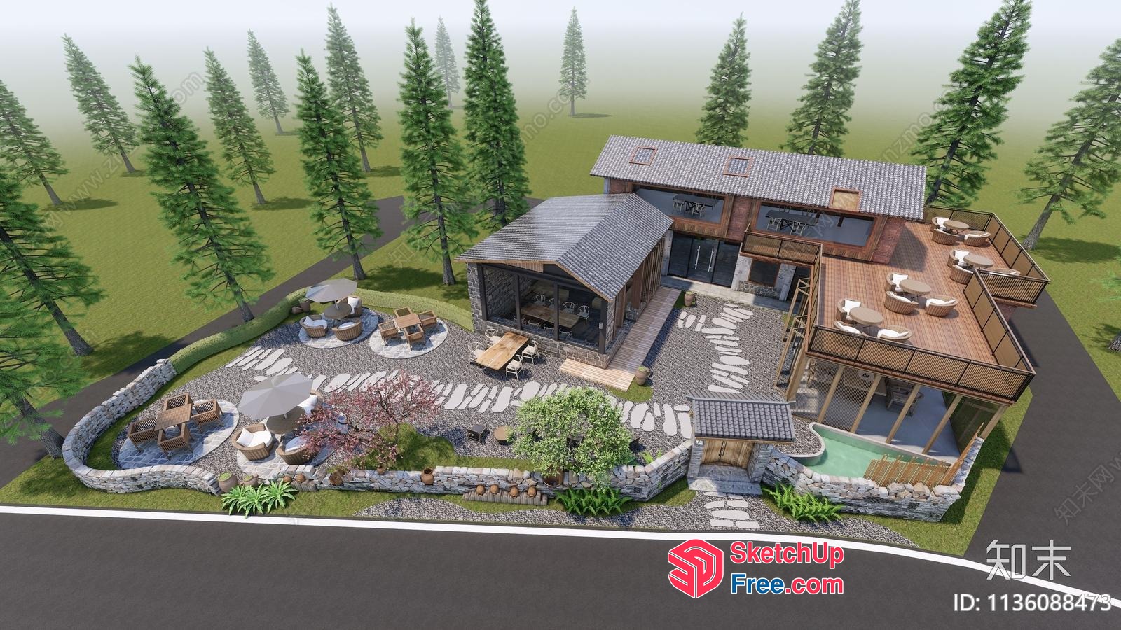 Modern Wooden Villa With Outdoor Seating Area 3D SketchUp File