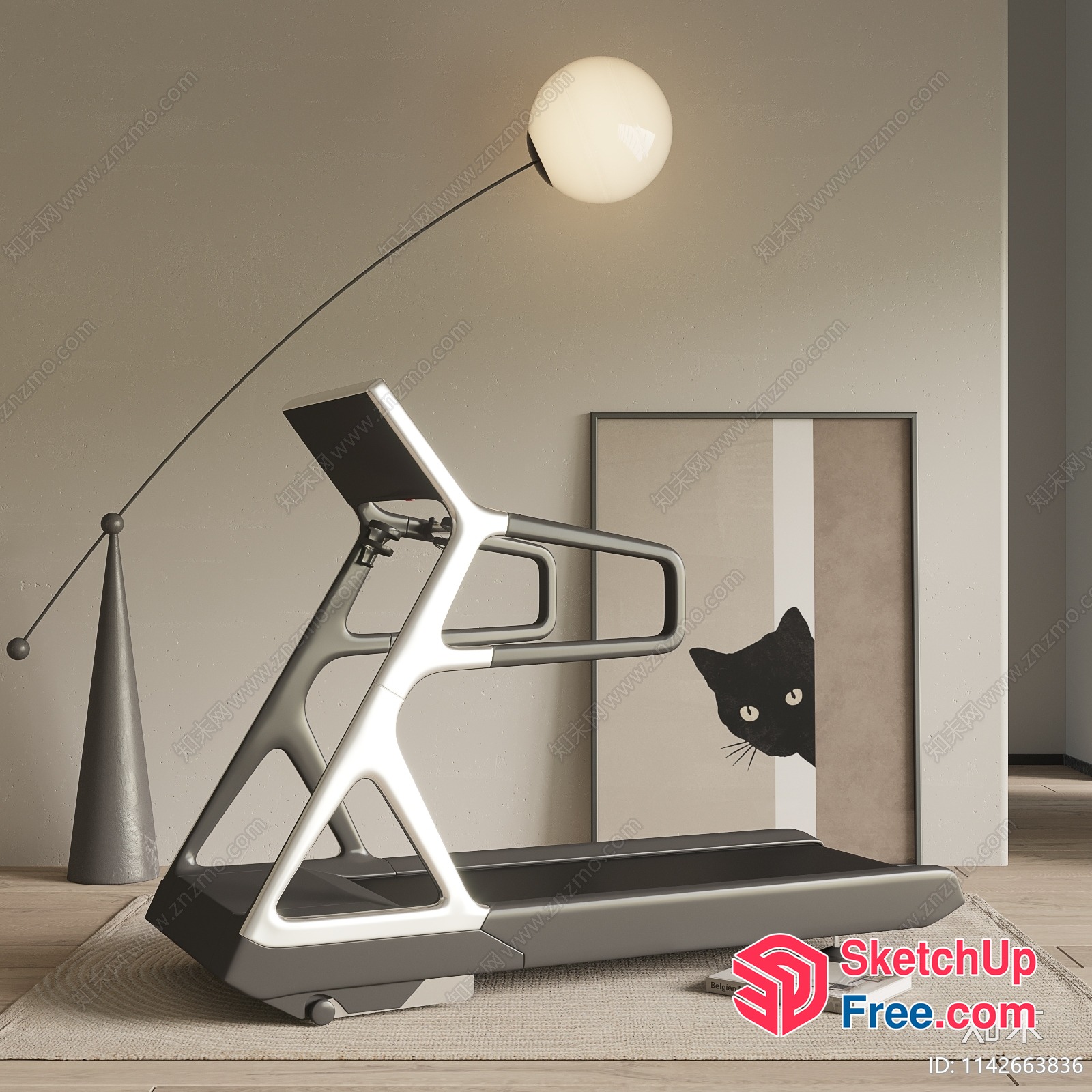 Modern Treadmill In Minimalist Interior 3D SketchUp File
