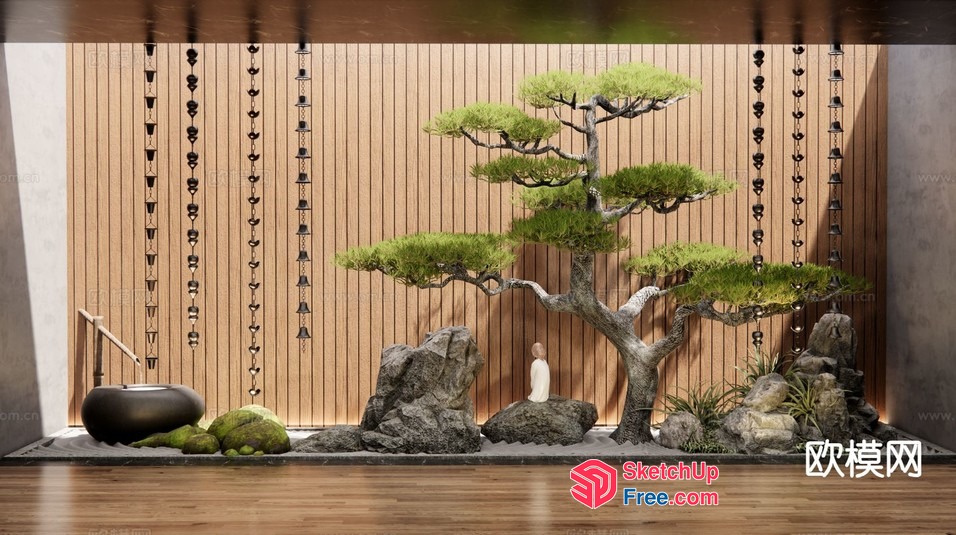 Japanese-Inspired Zen Garden Interior 3D SketchUp File