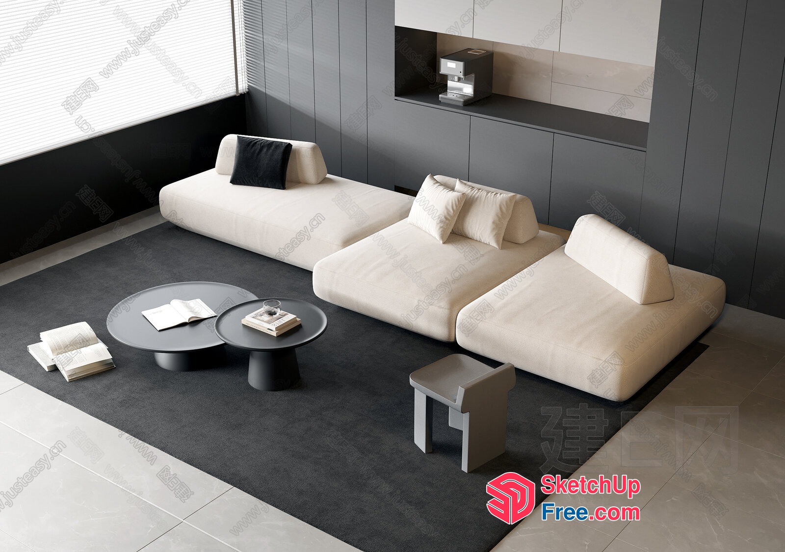 Modern Minimalist Living Room With Creamy Style Furniture 3D SketchUp File