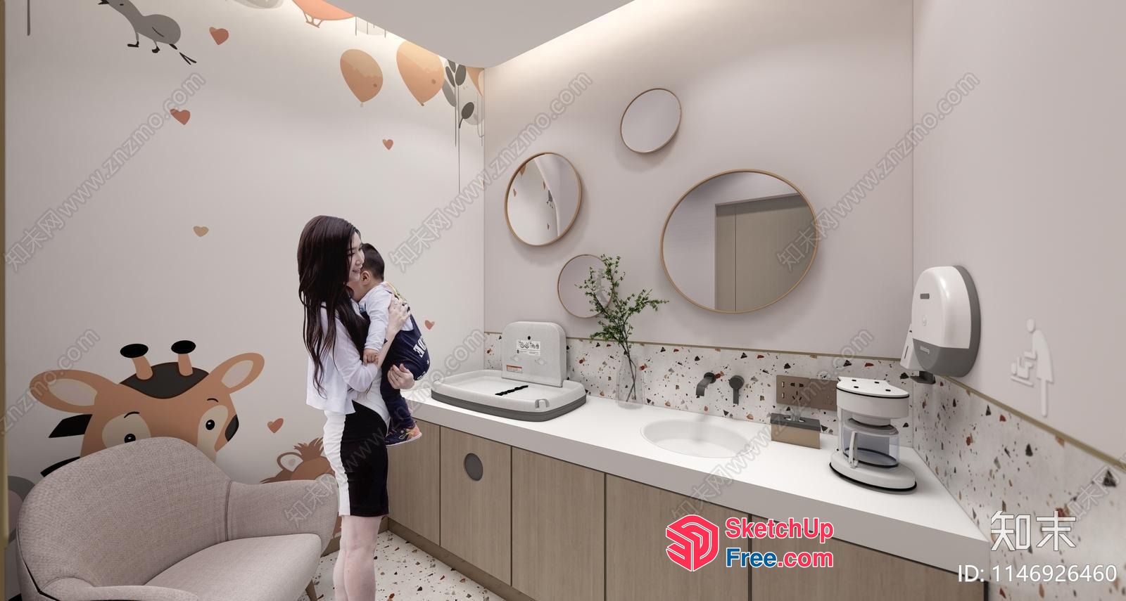 A Modern And Cozy Children'S Bathroom With A Playful Animal Theme 3D SketchUp File