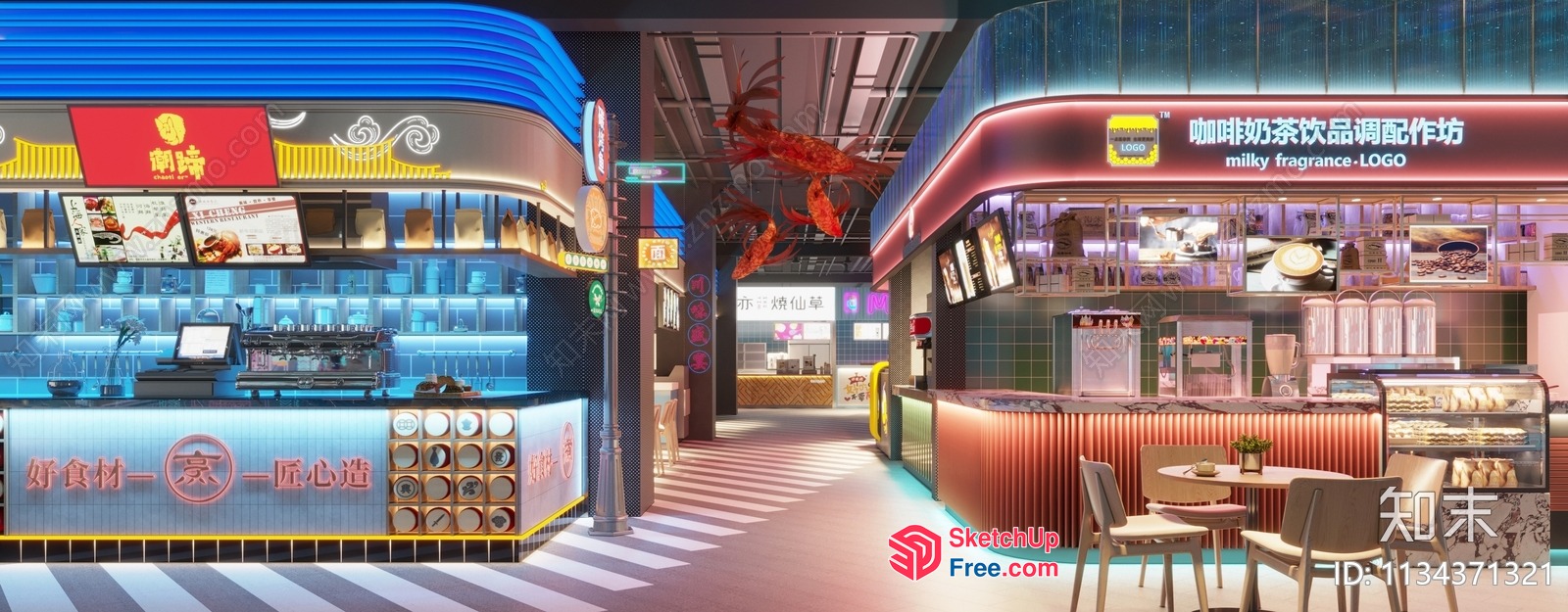 Modern Asian Food Court Interior 3D SketchUp File