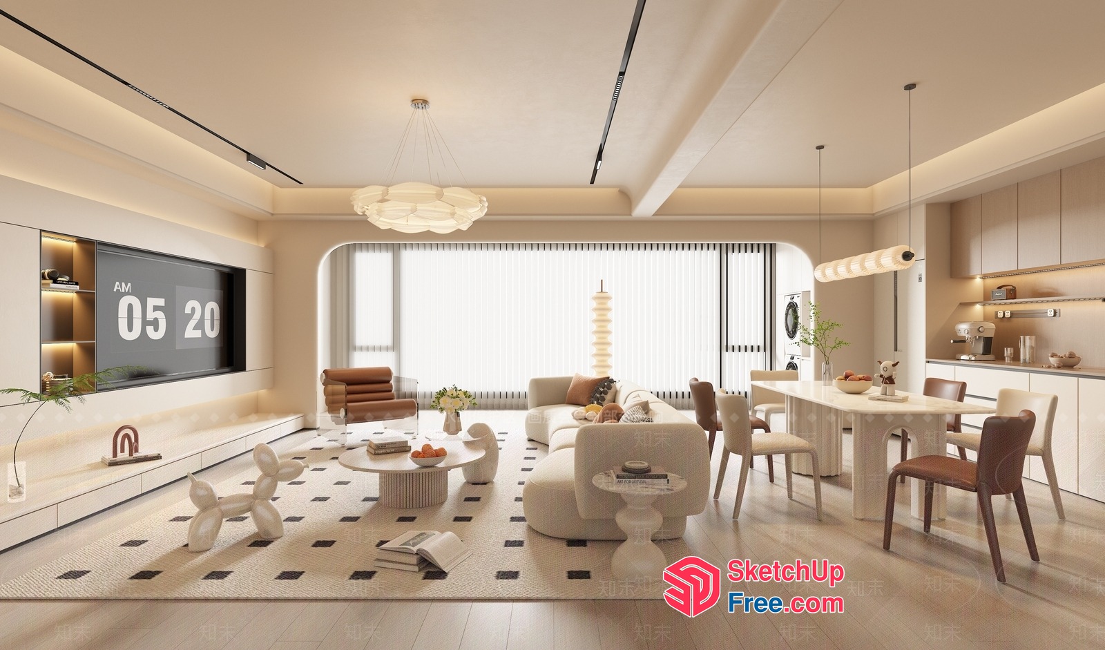 Modern Living Room With Neutral Color Scheme 3D SketchUp File