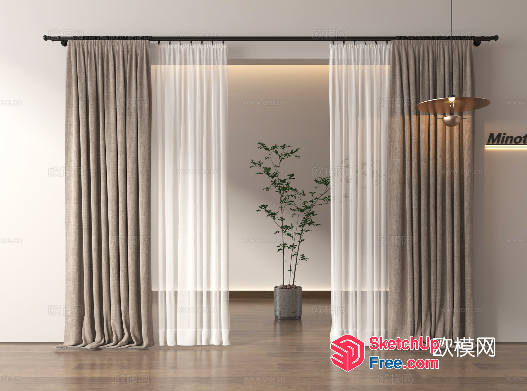 Elegant Curtains And Potted Plant Interior 3D SketchUp File