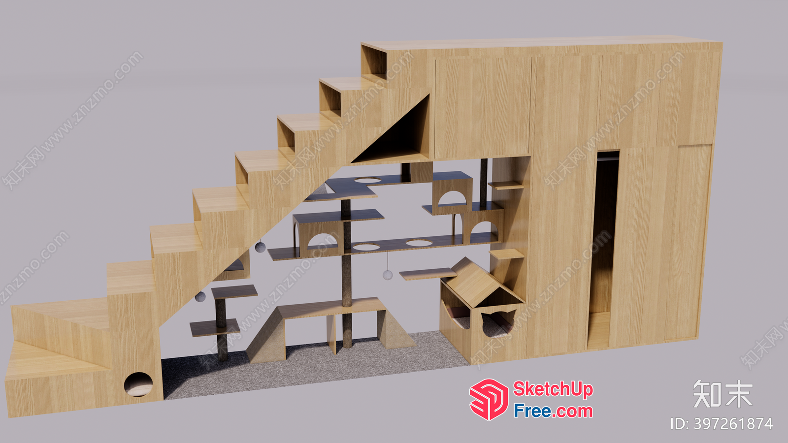 Staircase With Geometric Shapes And Wooden Panels 3D SketchUp File