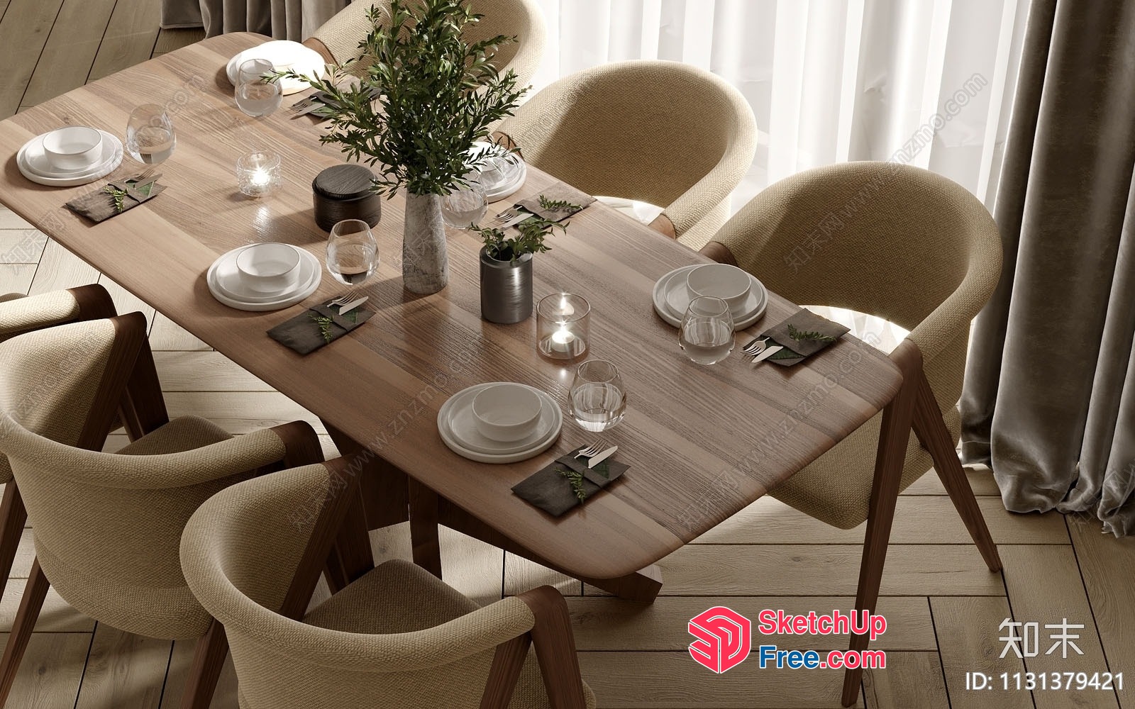 Elegant Dining Table Setting With Natural Light 3D SketchUp File