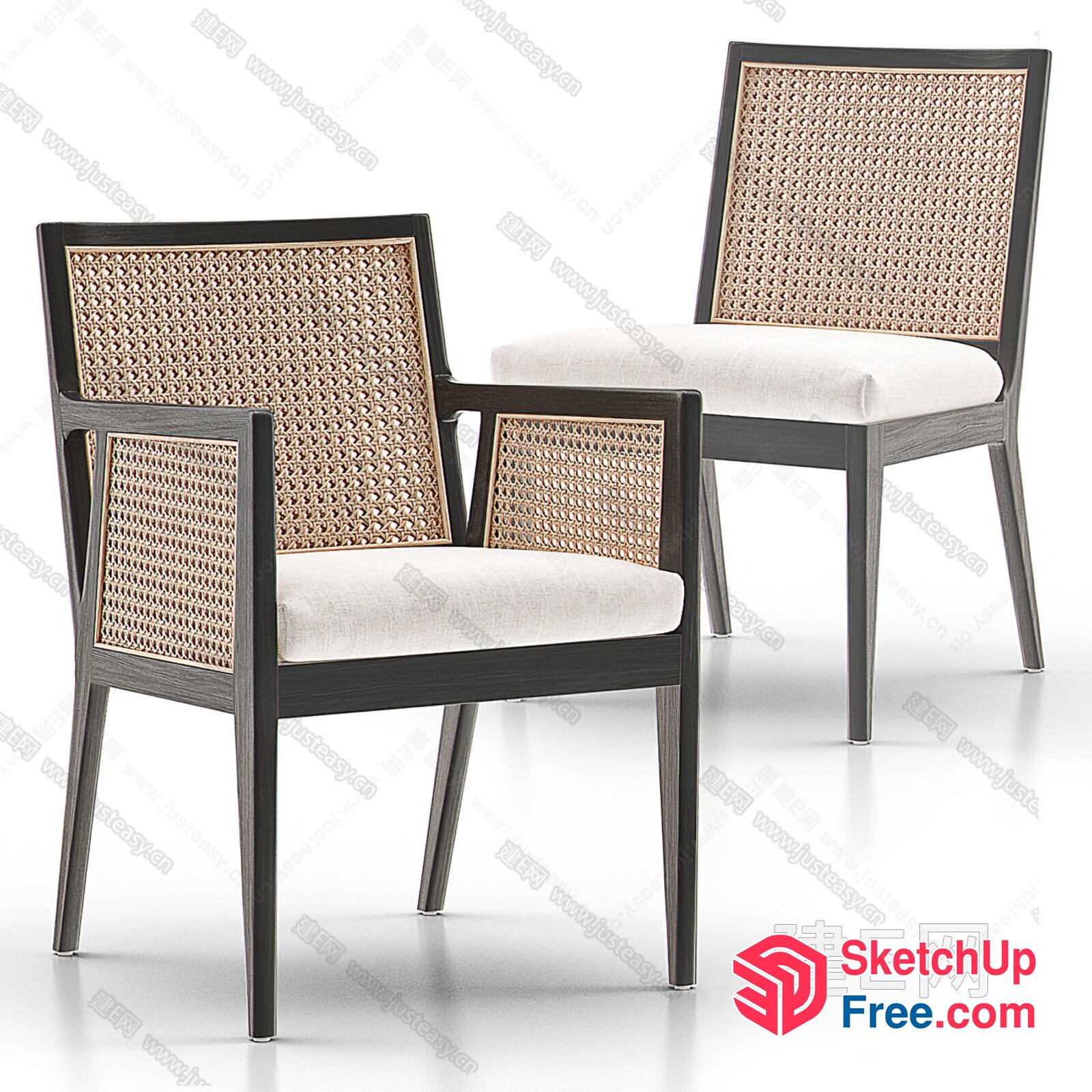 Elegant Rattan Chairs With Creamy Cushions 3D SketchUp File