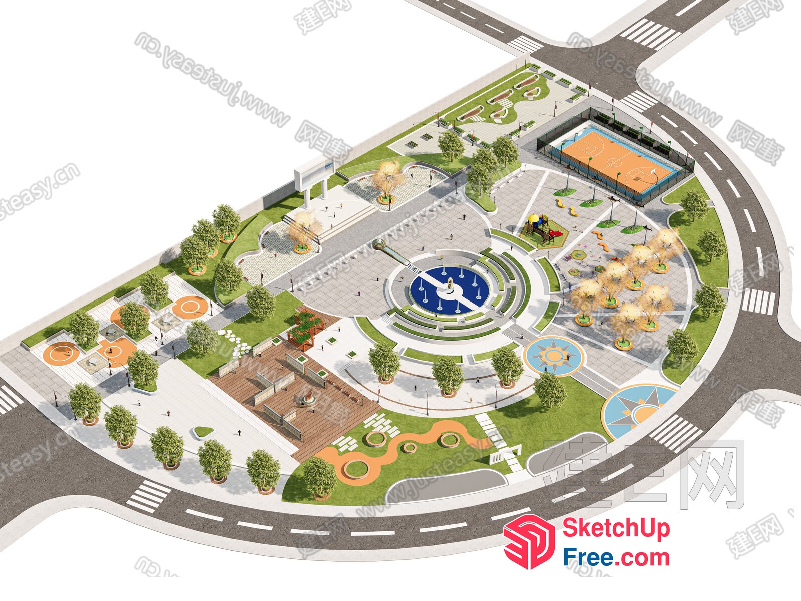 Vibrant Urban Park With Fountains And Play Areas 3D SketchUp File