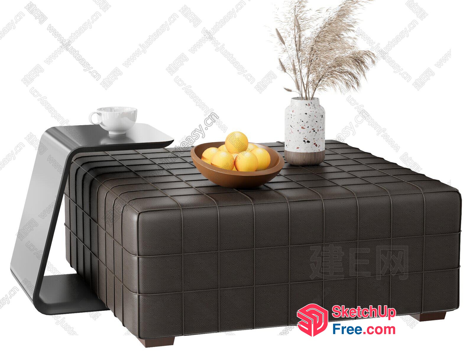 Elegant Dark Brown Leather Ottoman And Coffee Table Set 3D SketchUp File