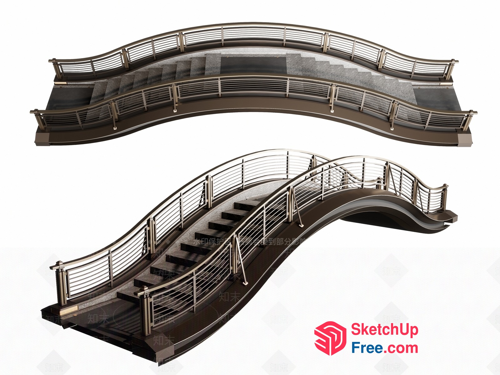 Curved Staircase With Railings 3D SketchUp File