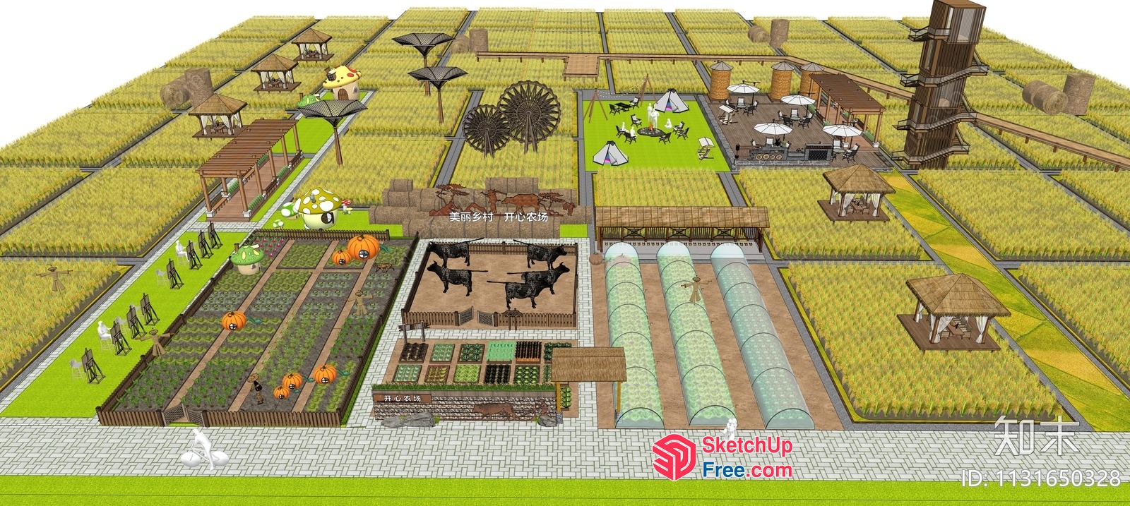 3D Model Of A Farm With Various Buildings And Greenhouses 3D SketchUp File