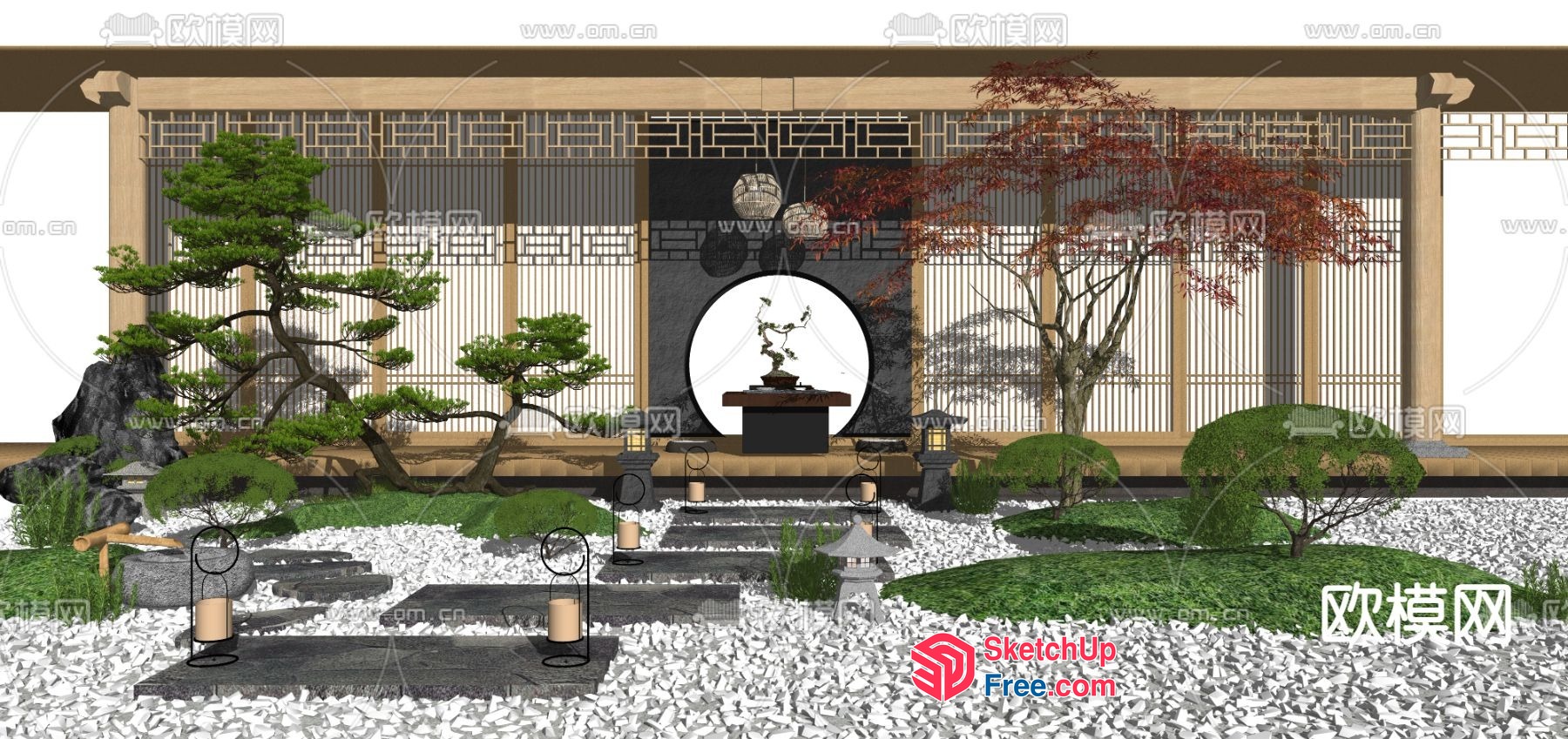 Japanese Style Garden With Traditional Elements 3D SketchUp File