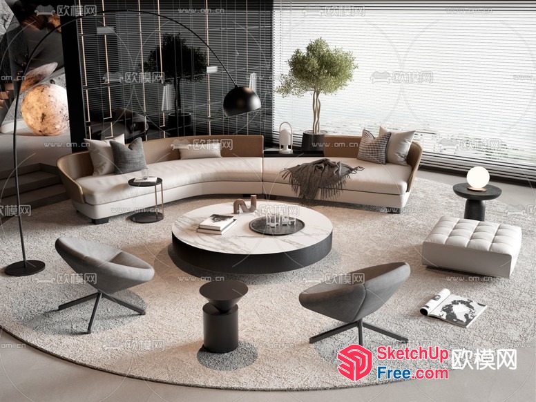 Modern Living Room With Sleek Furniture And Neutral Colors 3D SketchUp File