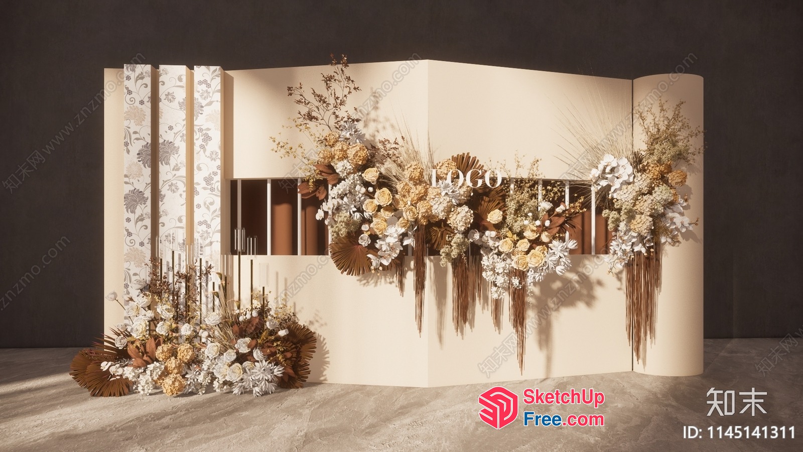 Elegant Flower Arrangement In Neutral Tones 3D SketchUp File