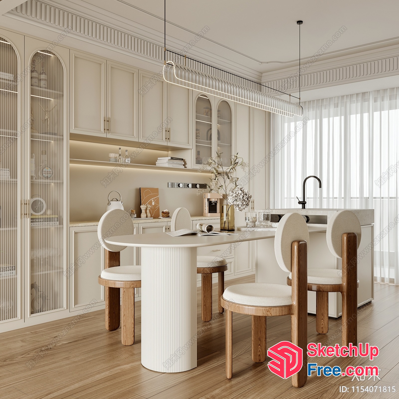 Elegant Creamy Style Dining Room With Minimalist Furniture 3D SketchUp File