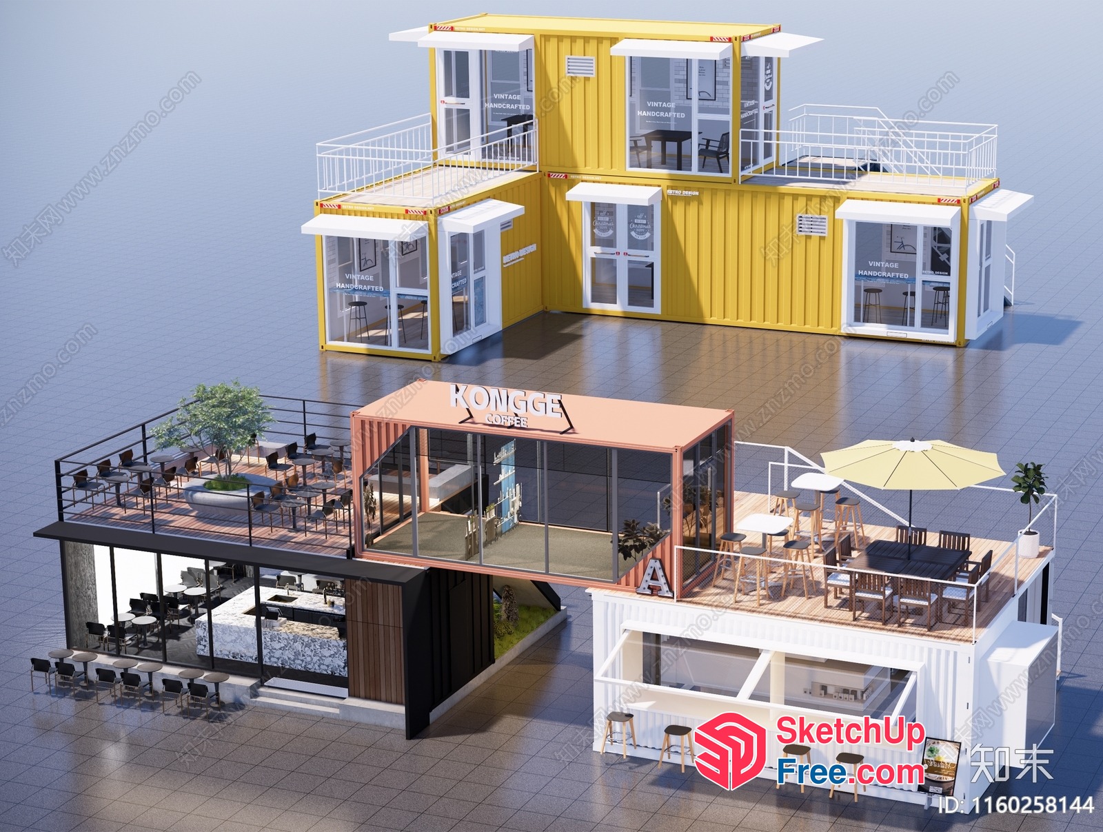 Modern Commercial Building With Stylish Outdoor Seating Areas 3D SketchUp File