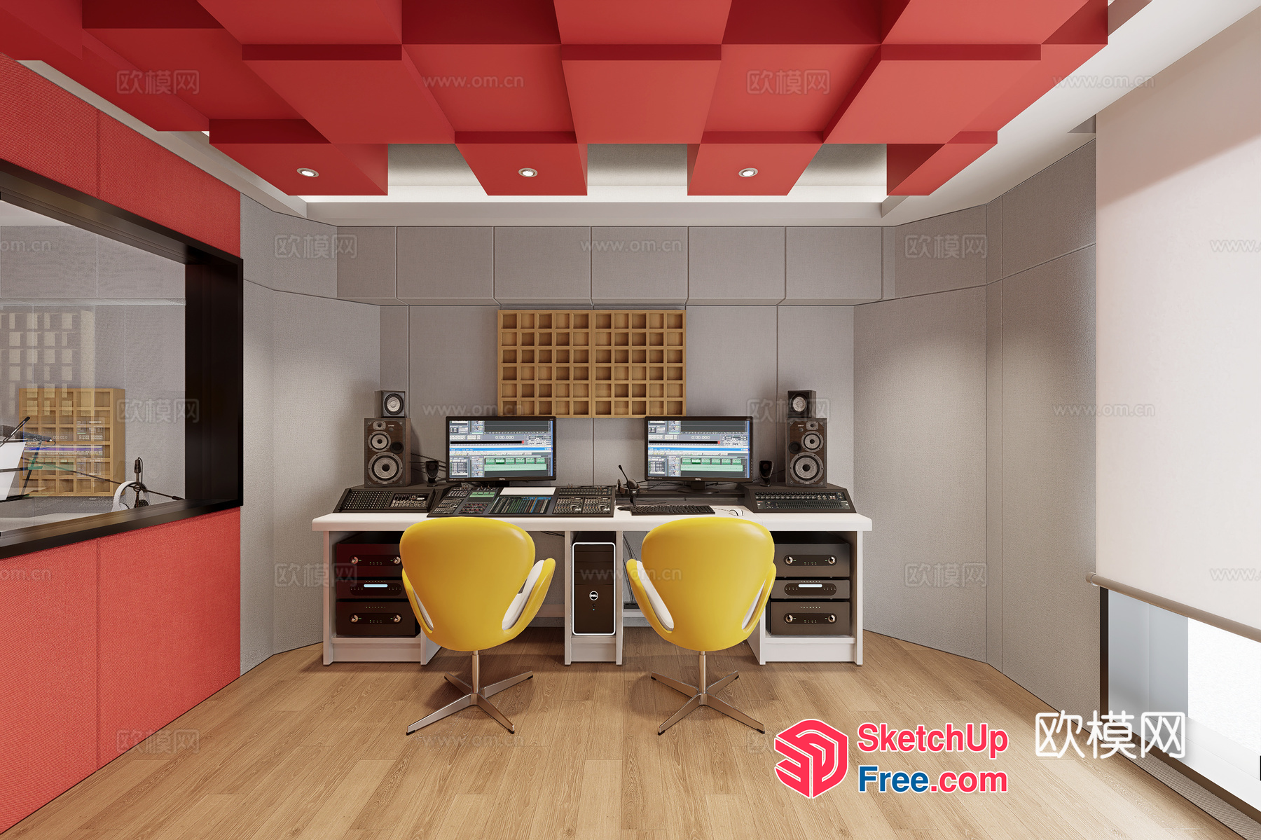 Colorful Recording Studio Interior With Modern Sound Equipment 3D SketchUp File
