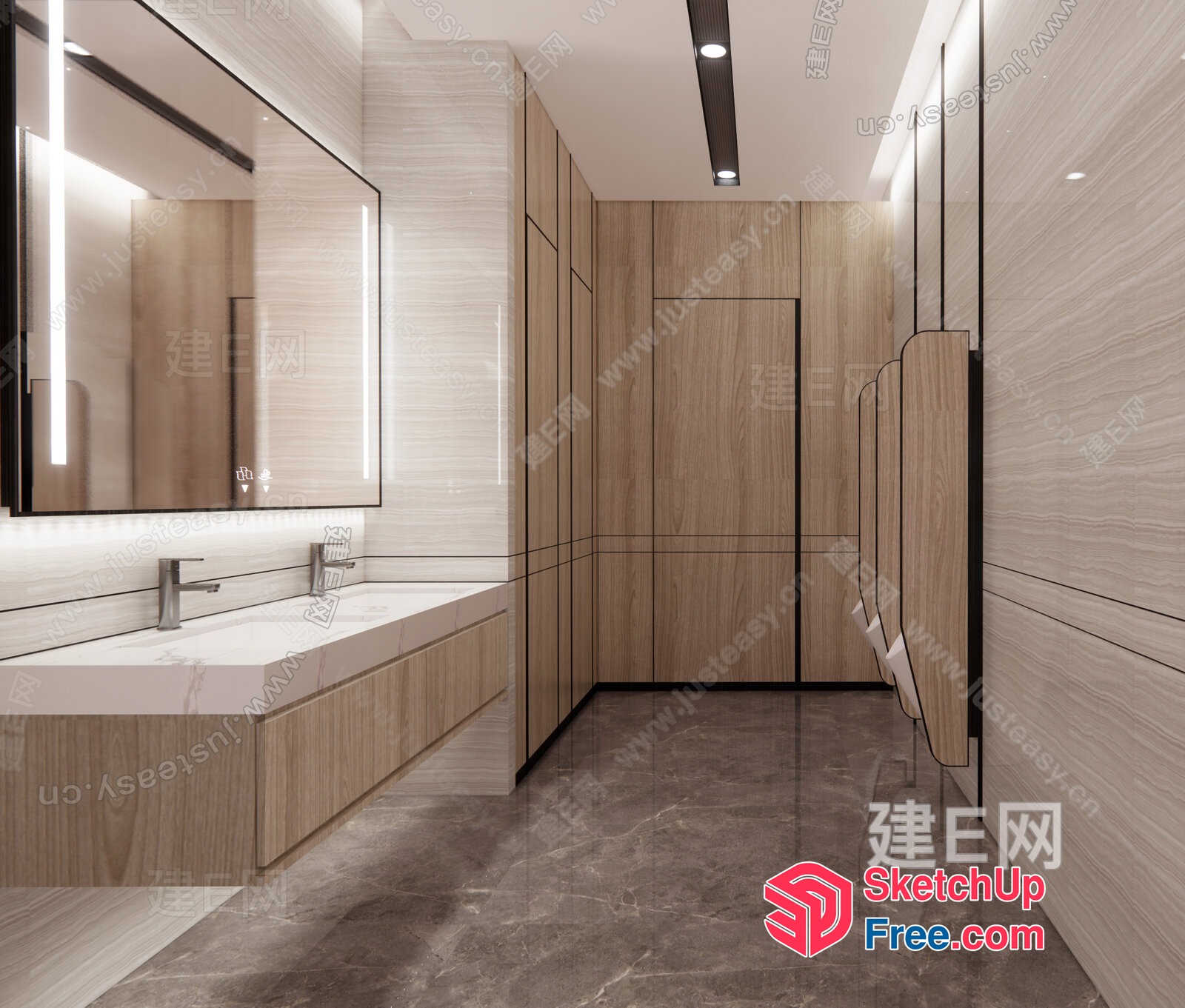 Modern Bathroom With Sleek Lighting And Wood Accents 3D SketchUp File