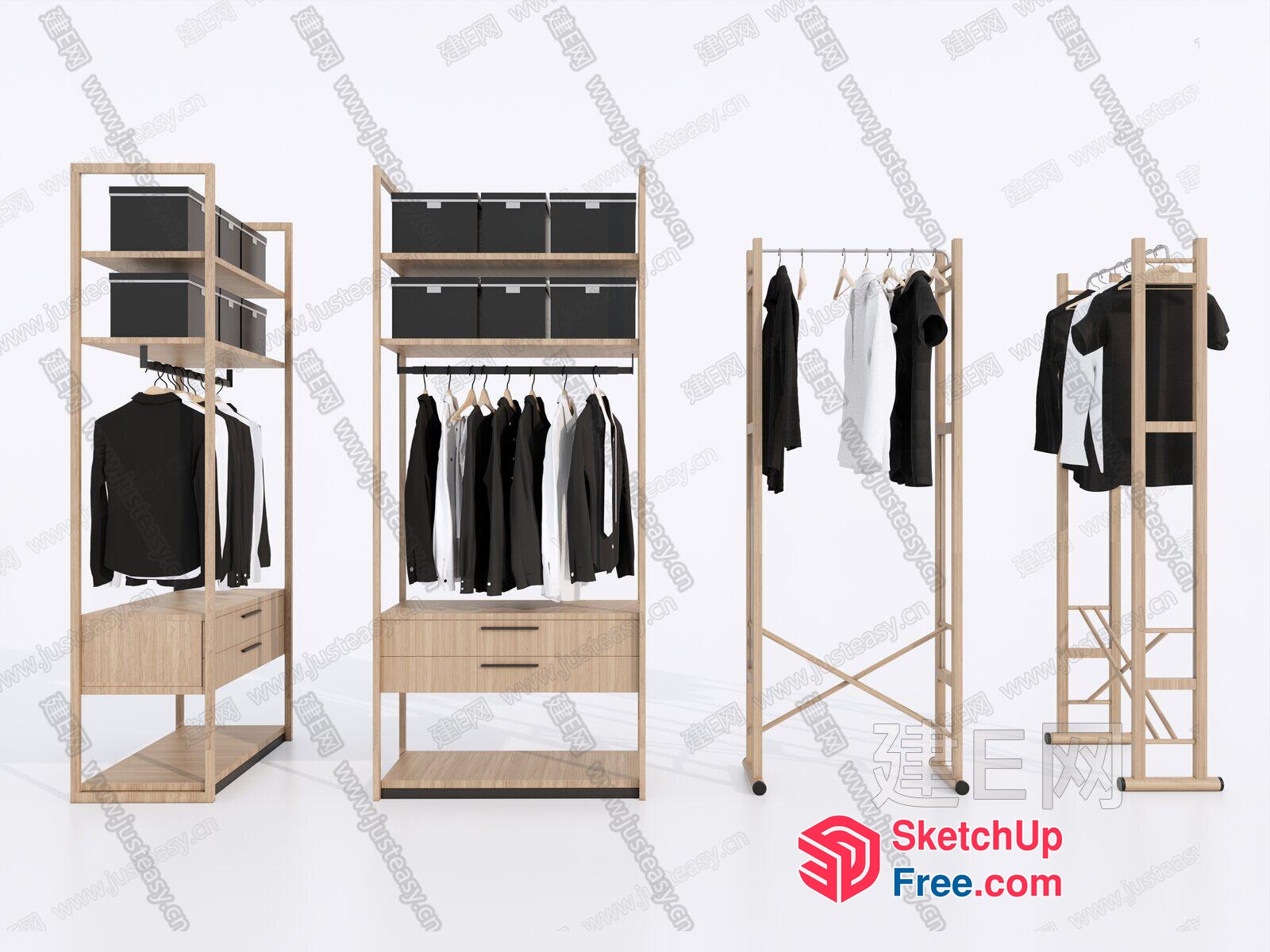 Modern Wood Wardrobe With Storage And Hanging Space 3D SketchUp File