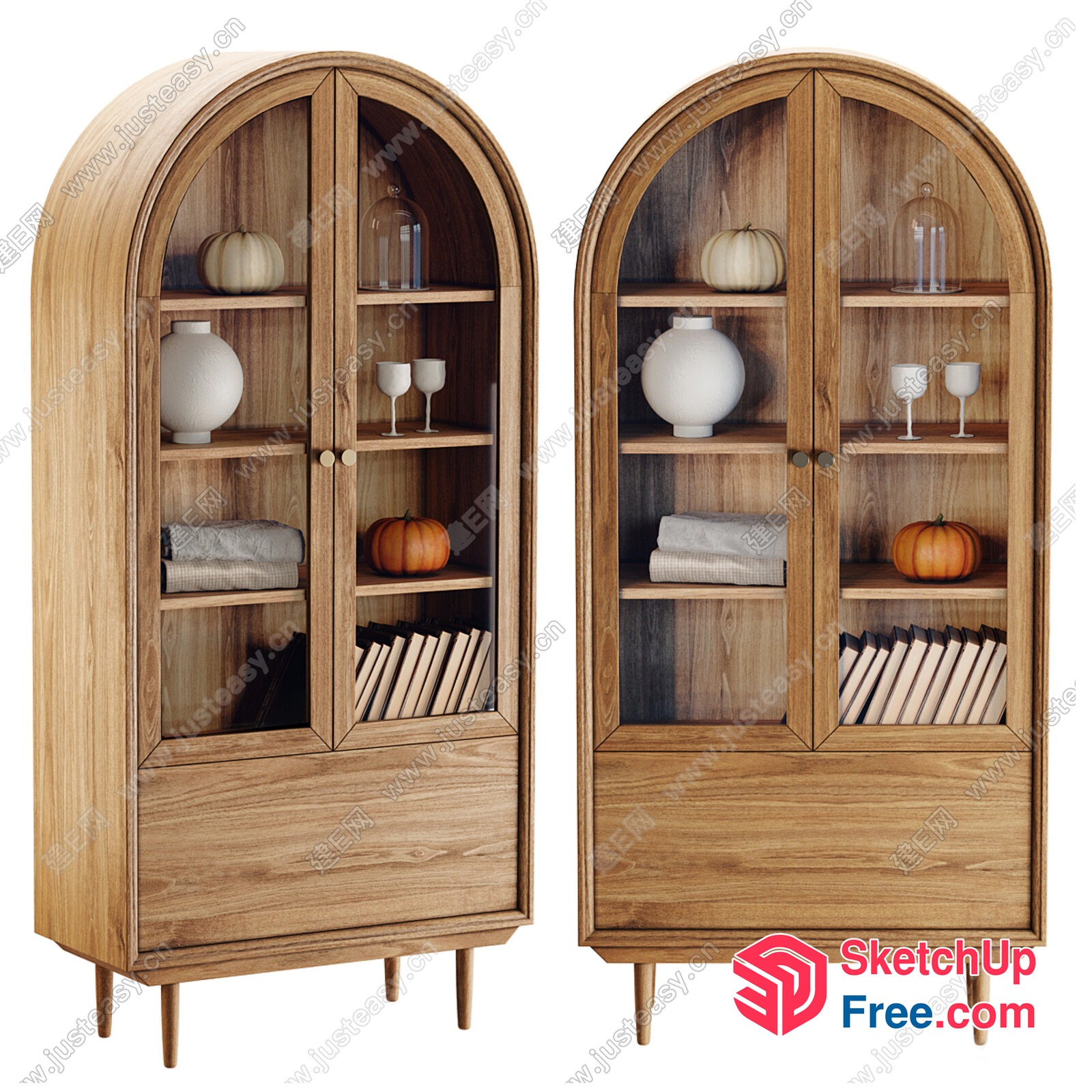 Elegant Wooden Display Cabinets With Glass Doors 3D SketchUp File