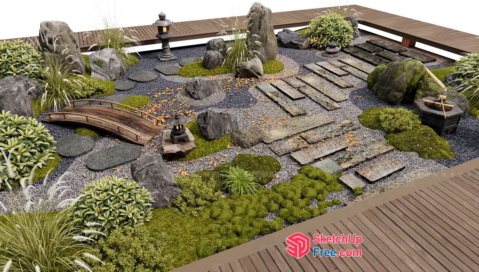 Japanese Garden With Natural Stones And Moss 3D SketchUp File