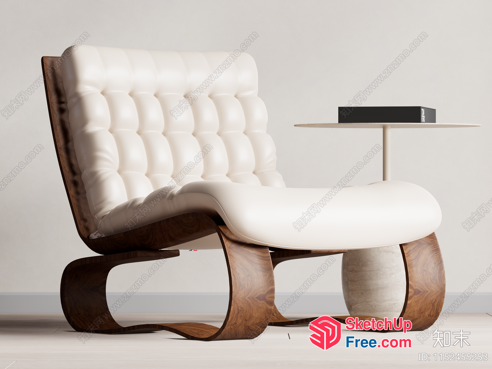 Modern White Leather And Wood Chair With Matching Table 3D SketchUp File
