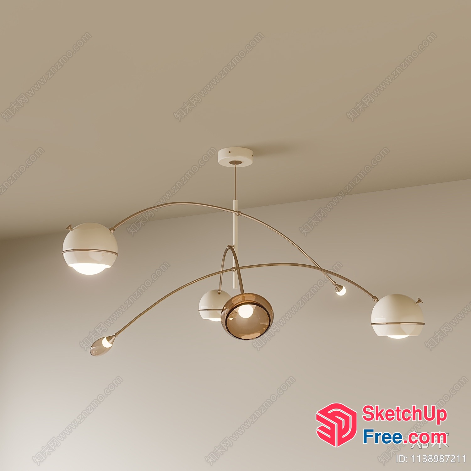 Elegant Modern Lighting Fixture With Gold Accents And White Globes 3D SketchUp File