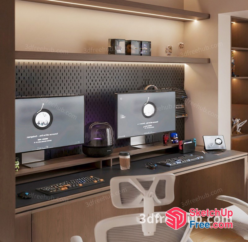 Modern Office Space With Sleek Computer Desks And Monitors 3D SketchUp File