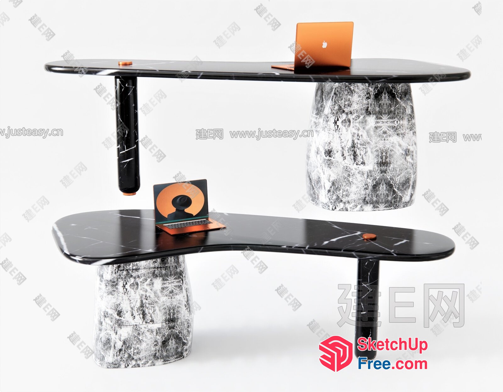 Modern Black And White Marble Office Furniture 3D SketchUp File