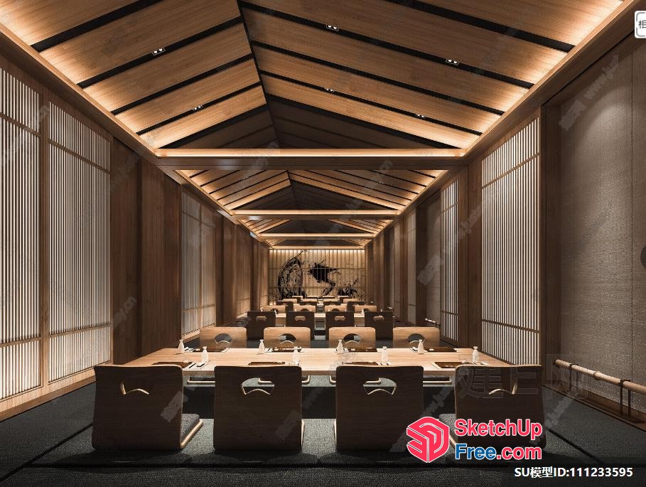 Elegant Japanese Dining Room With Wood Accents 3D SketchUp File