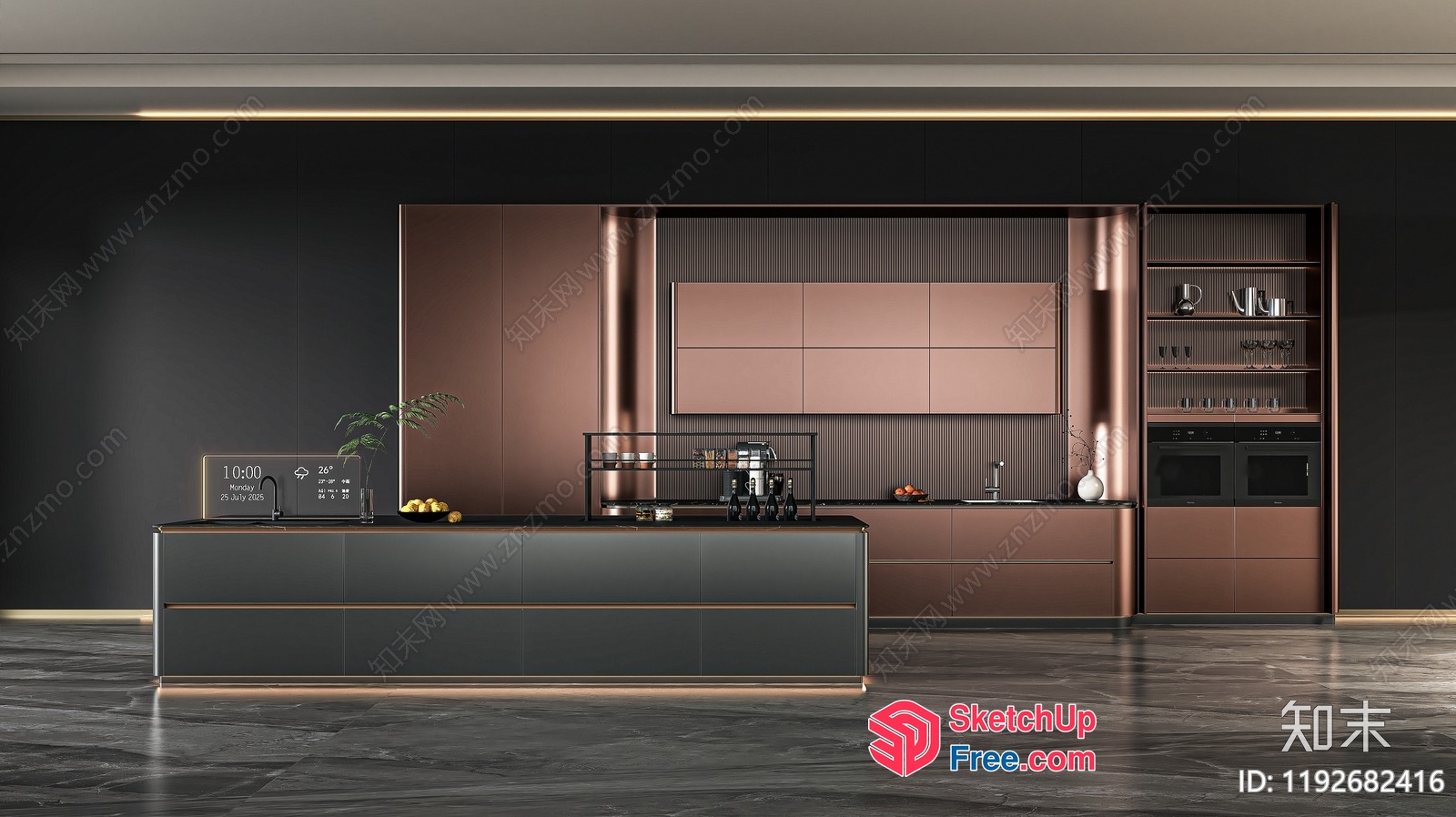 Modern Kitchen With Dark Wood And Copper Accents 3D SketchUp File