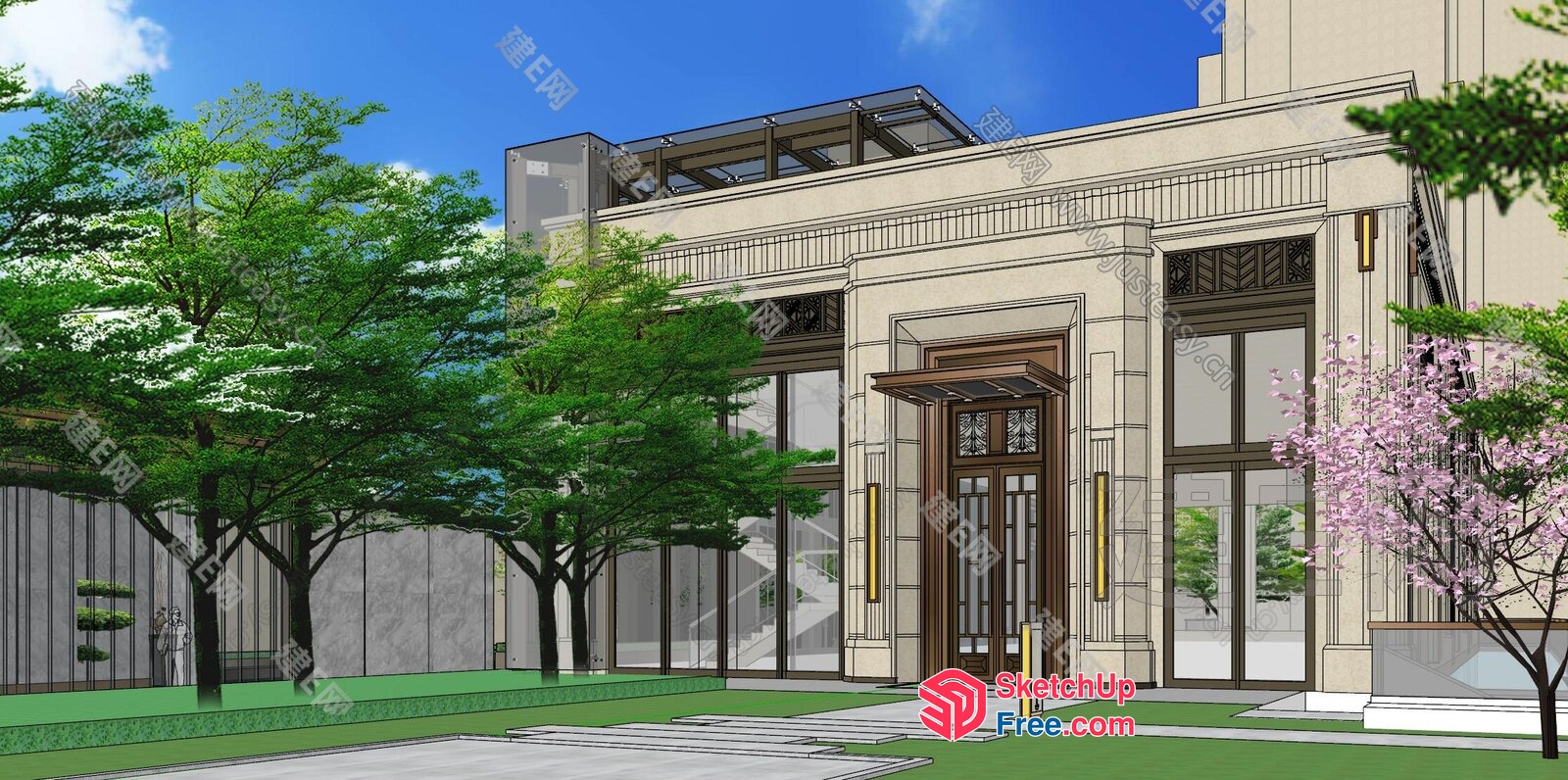 Modern Villa Exterior With Elegant Entrance And Balcony 3D SketchUp File