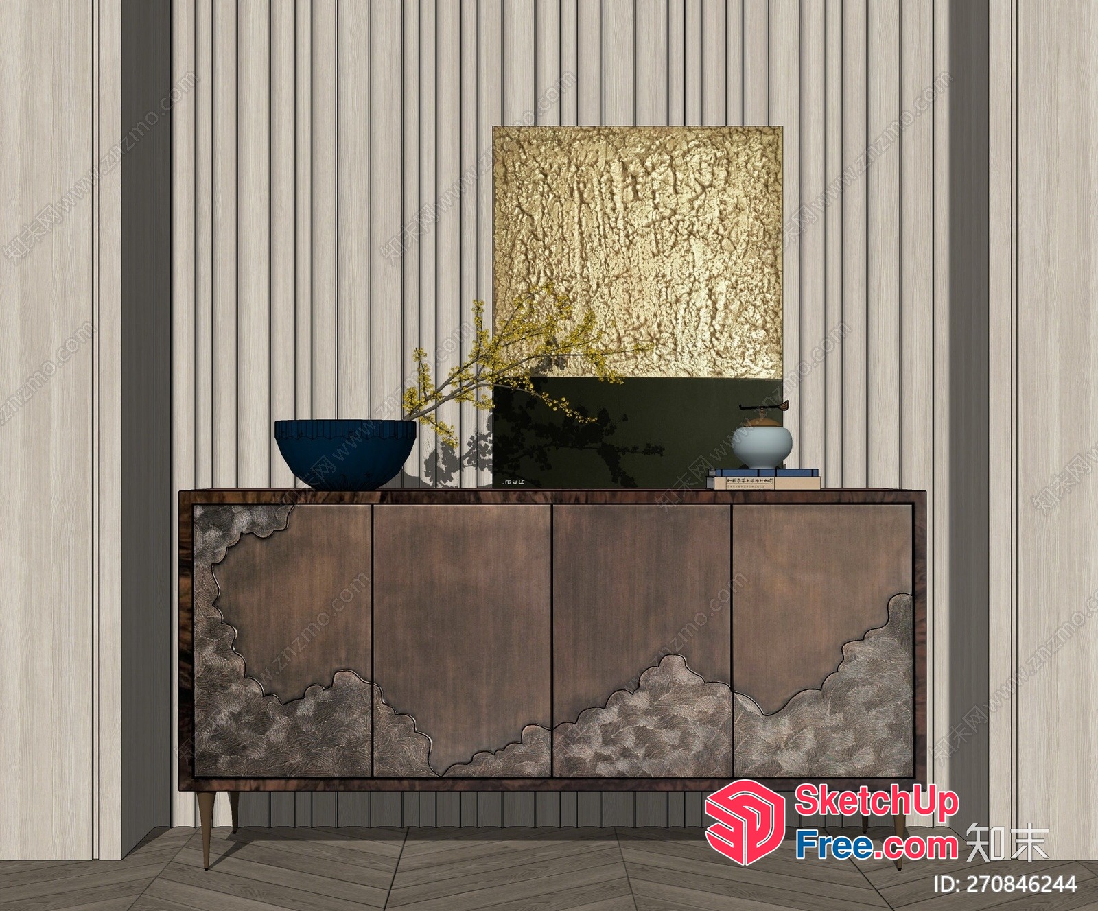 Japanese Style Tv Cabinet With Clouds And Vase 3D SketchUp File