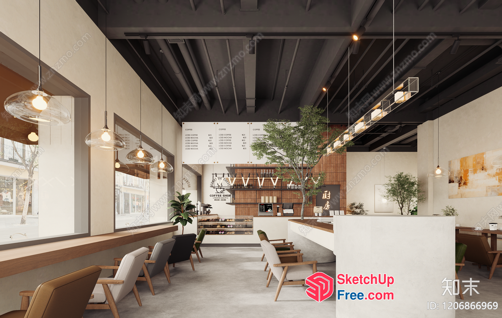 Modern Minimalist Coffee Shop Interior 3D SketchUp File