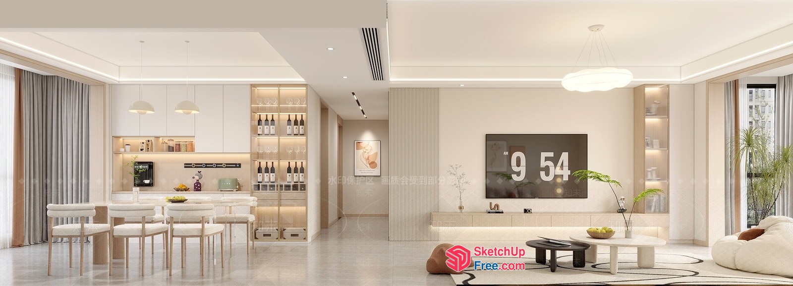 Elegant Modern Living Room With Sleek White Furniture 3D SketchUp File