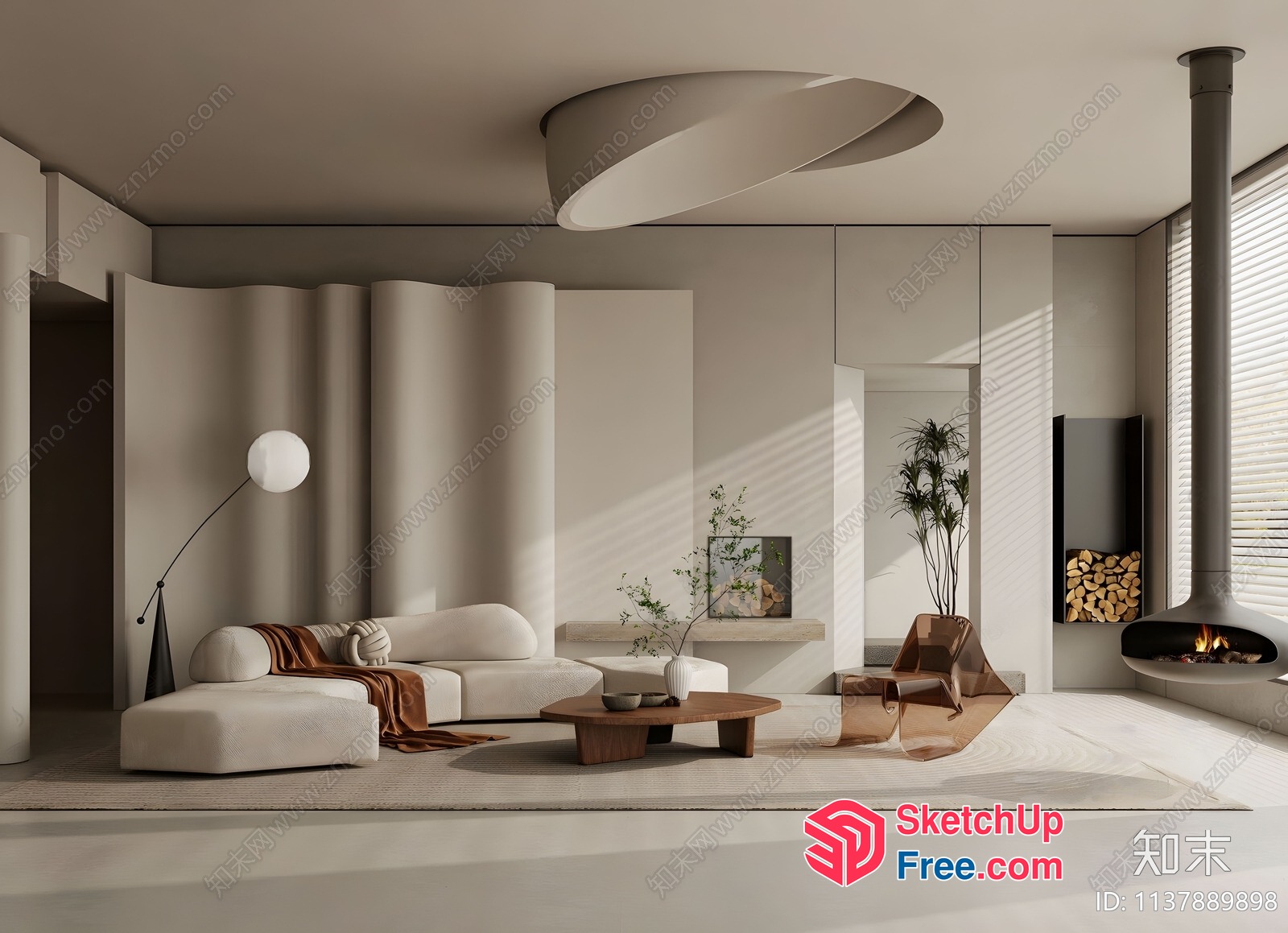 Modern Minimalist Living Room With Neutral Color Palette 3D SketchUp File