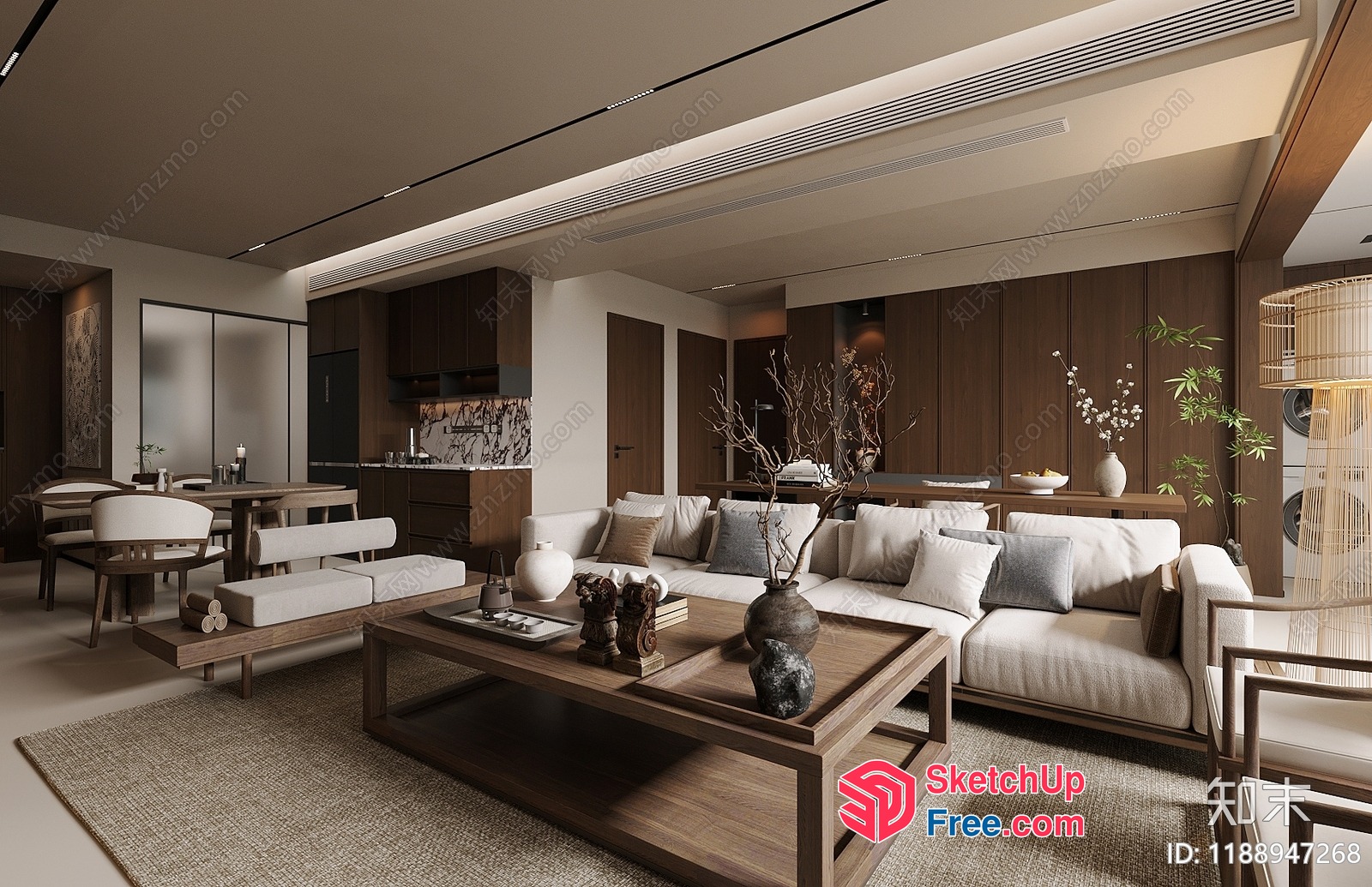 Modern Living Room With Elegant Furniture And Decor 3D SketchUp File