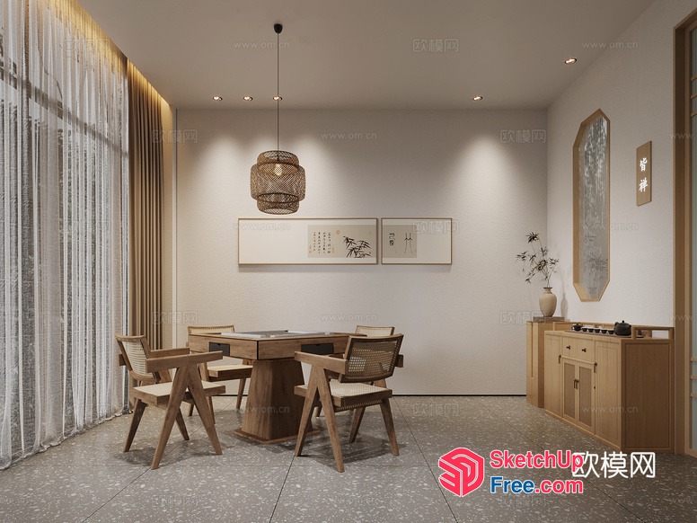 Modern Minimalist Dining Room With Natural Wood Accents 3D SketchUp File