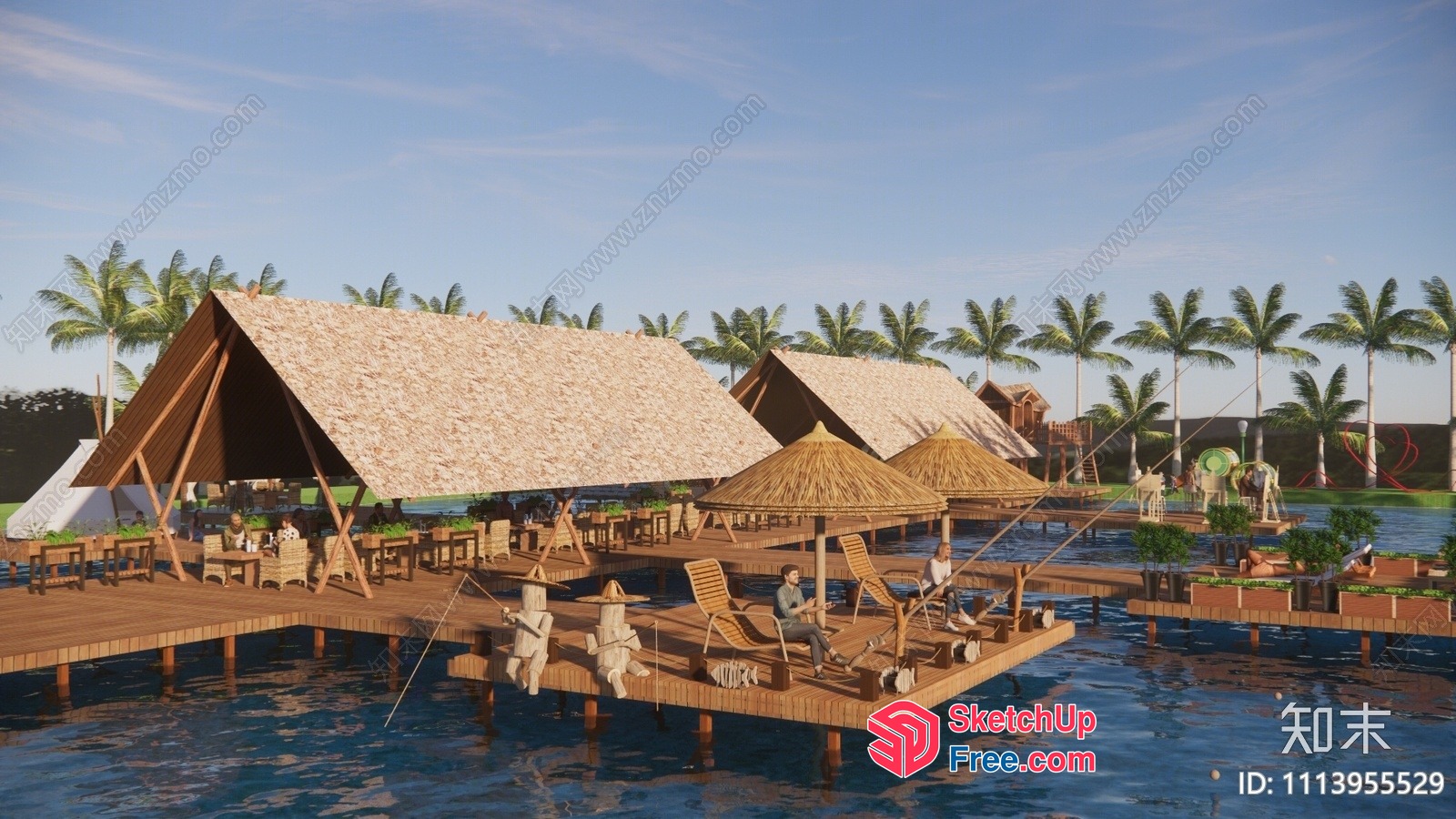 Tropical Resort With Waterfront Dining And Fishing 3D SketchUp File